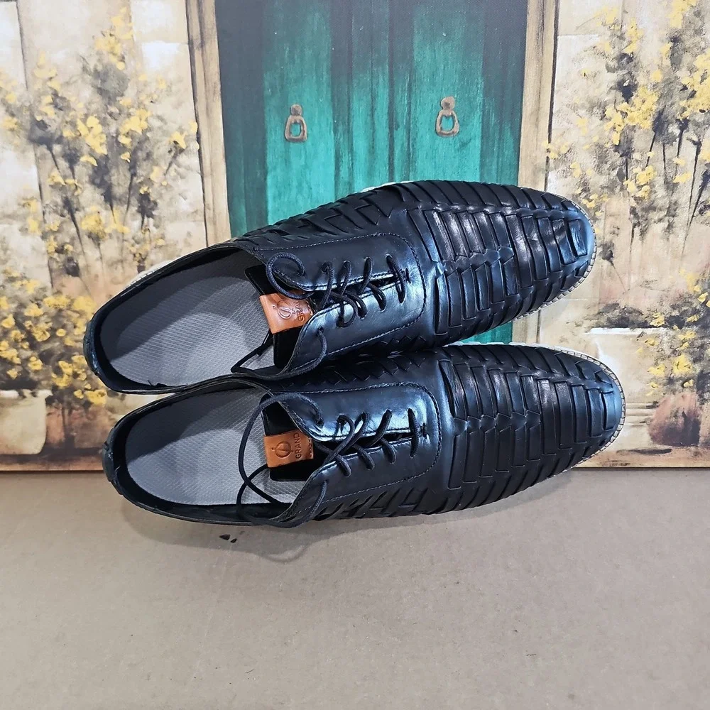 COLE HAAN ZEROGRAND Remastered Oxfords Mens 12 M Black Leather Woven Dress Shoes